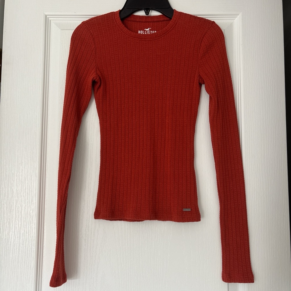 Hollister Women's Vibrant Orange Ribbed Blouse